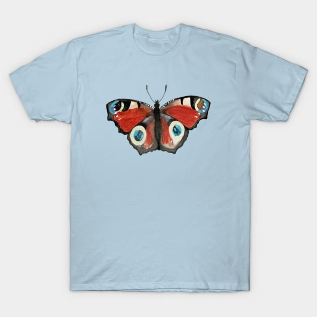 Peacock Butterfly Watercolor Illustration T-Shirt by Danica Templeton Art